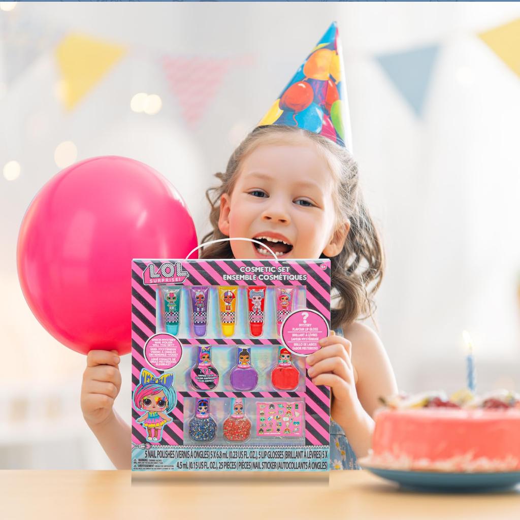 TownleyGirl LOL Nail Polish for Includes a Surprise Lip and Nail Set Peel-Off Kids, Bottle! Stickers, 11-Piece [Item]