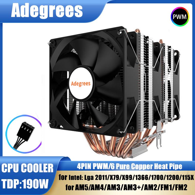 6 Heat Pipe CPU Air-Cooled Cooler 4Pin PWM PC Radiator Fan for Intel LGA 1366 1700 1200 1150 1151 1155 2011 X79 X99 AM3 AM4 AM5