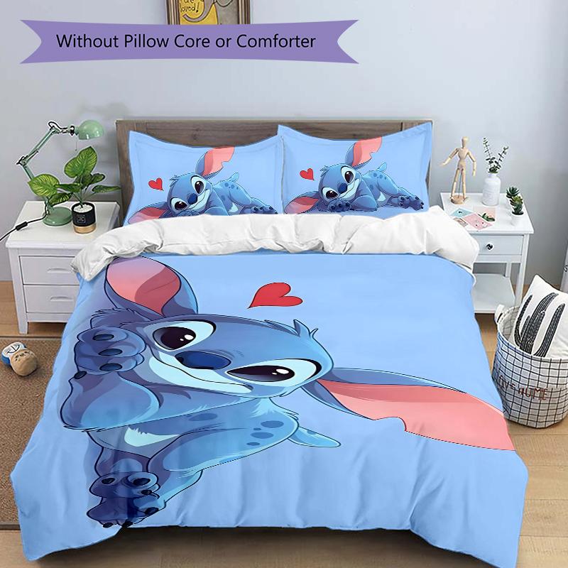 Stitch'S Playful Pose Printed 3pcs Bedding Set Soft Microfiber 1 Duvet Cover And 2 Pillowcases Home Bedroom Decor Xmas Gift K1491