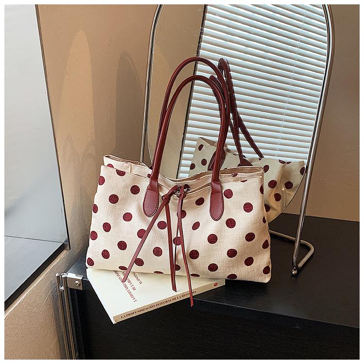 Women's Large Capacity Polka Dot Tote - Stylish 2026 Casual Shoulder Bag for Work and Commute
