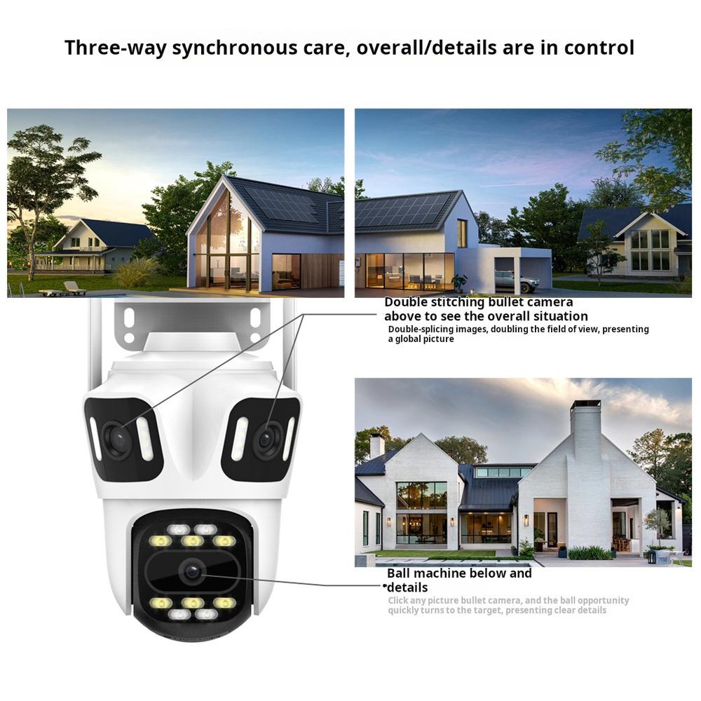 Outdoor 12MP Cameras Wifi IP Three Lens PTZ Auto Tracking Security Protection Smart CCTV Video Icsee Surveillance