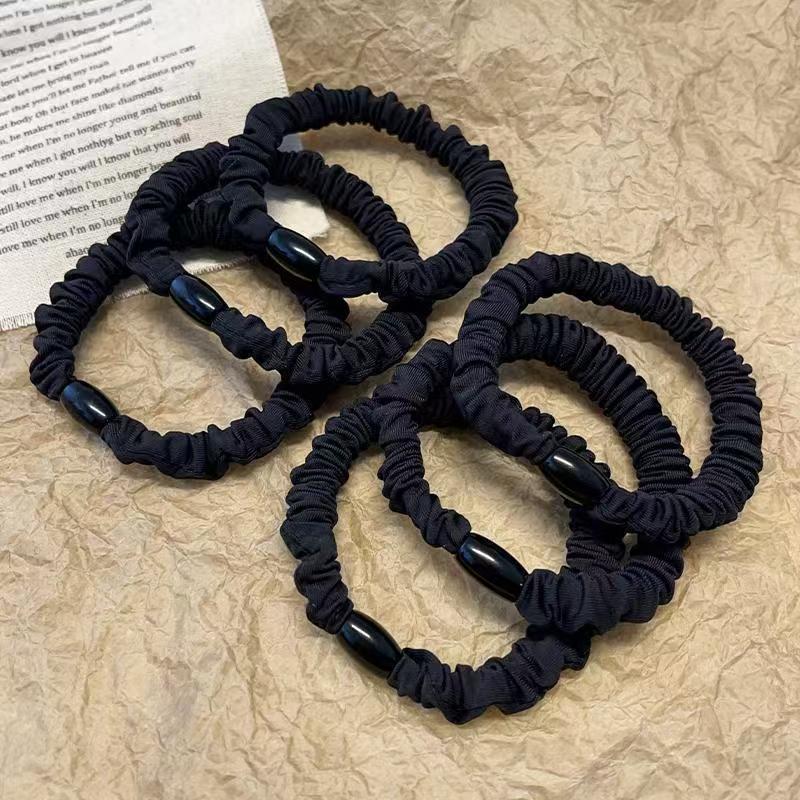 Versatile Black Elastic Hair Tie with Durable Leather Case