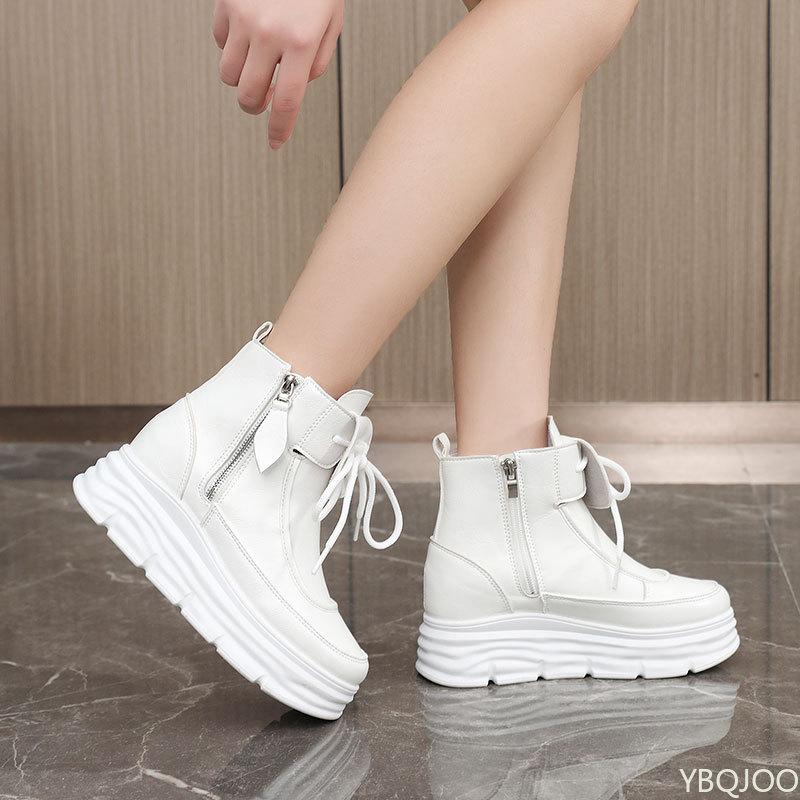 Spring Autumn High Top Interior Height Increasing Thick Soled Board Shoes Solid Color Simple Comfortable Women's Casual Shoes