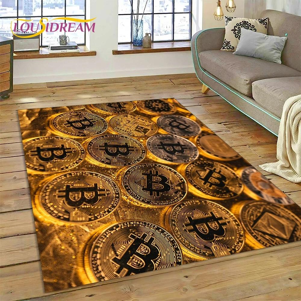 Bitcoin 3D Virtual Currency NFT Area Rug Carpet for Bedroom Living Room Home Sofa Decoration,Children Game Large Decor Floor Mat