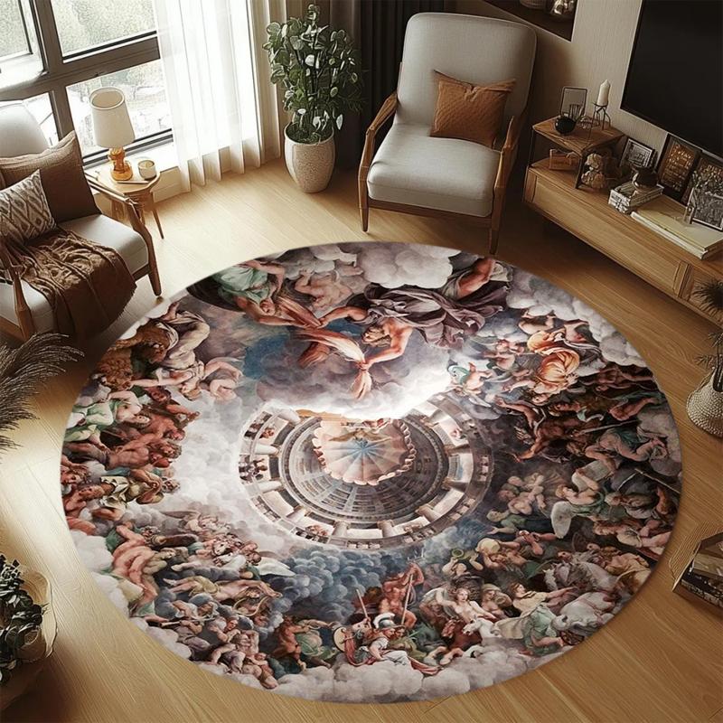 

Renaissance-style Dome Painting Round Rug Anti-slip Soft Artistic Carpet for Art Lover Living Room Bedroom Home Decor 60cmx60cm
