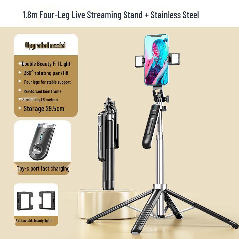 1.8m Anti-Shake Gimbal Selfie Stick Tripod for Mobile: 360° Rotation, Ideal for TikTok Live Streaming and Handheld Shooting.