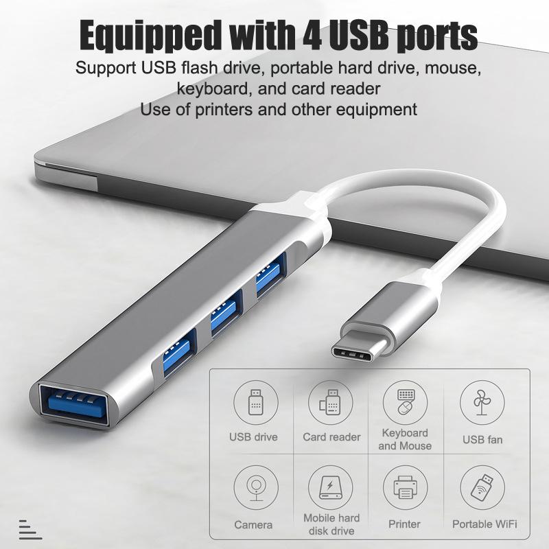 Mini Usb Type C Hub 4Port Adapter Usb3.1Multi Splitter 4In1 Docking Station Ultraslim Superspeed Aluminum For Computer Laptop Pc