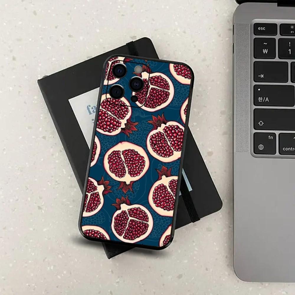 Food Fruit Red Pomegranate Phone Case For Apple iPhone 15,14,13,12,11,Pro,X,XS,Max,XR,Plus,Mini Soft Black Cover