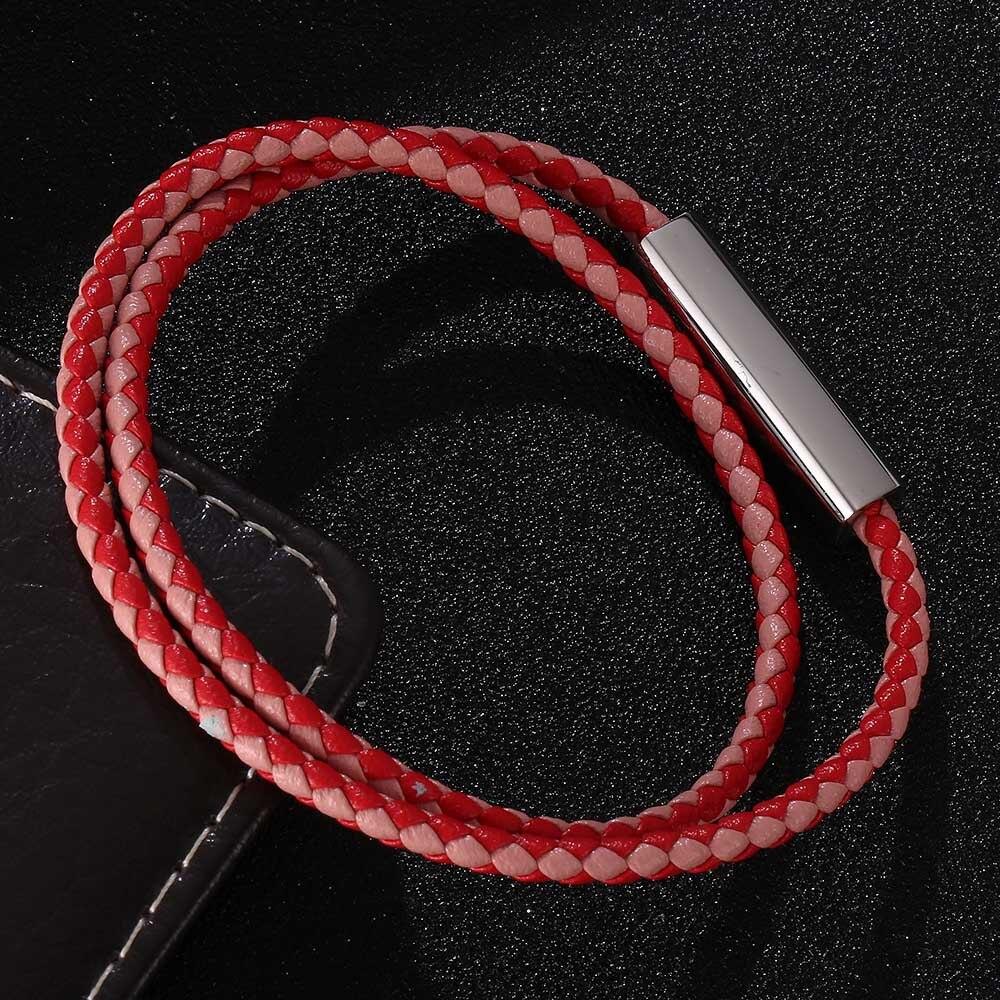 Fashion Red Pink Mix Leather Bracelets Women Multilayer Braided Rope Bracelets For Female Bracelets Jewelry