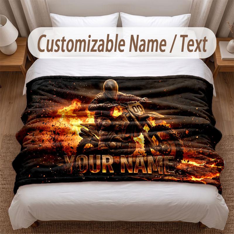 Motorcycle Biker Theme Soft Blanket Personalized Custom Name Text Print Warm Blanket Home Sofa Bedroom Decor