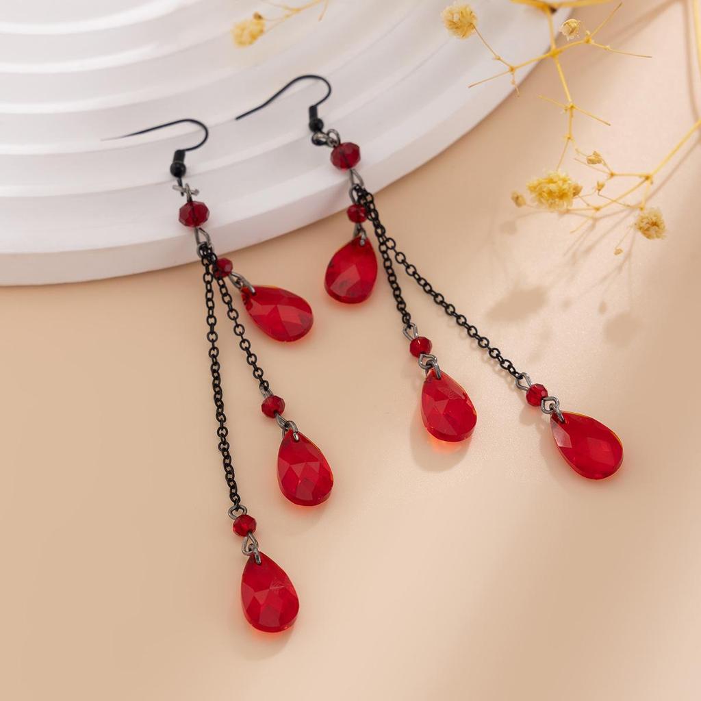 Crystal Tassel Drop Earrings - Halloween Blood Drop Design for Women