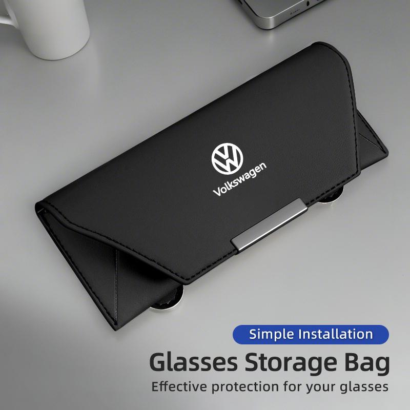 CUP1 Car Glasses Case Leather Sunglasses Storage Clip For VW Passat Golf Tiguan Polo Scirocco Jetta CC T-ROC Touareg Touran