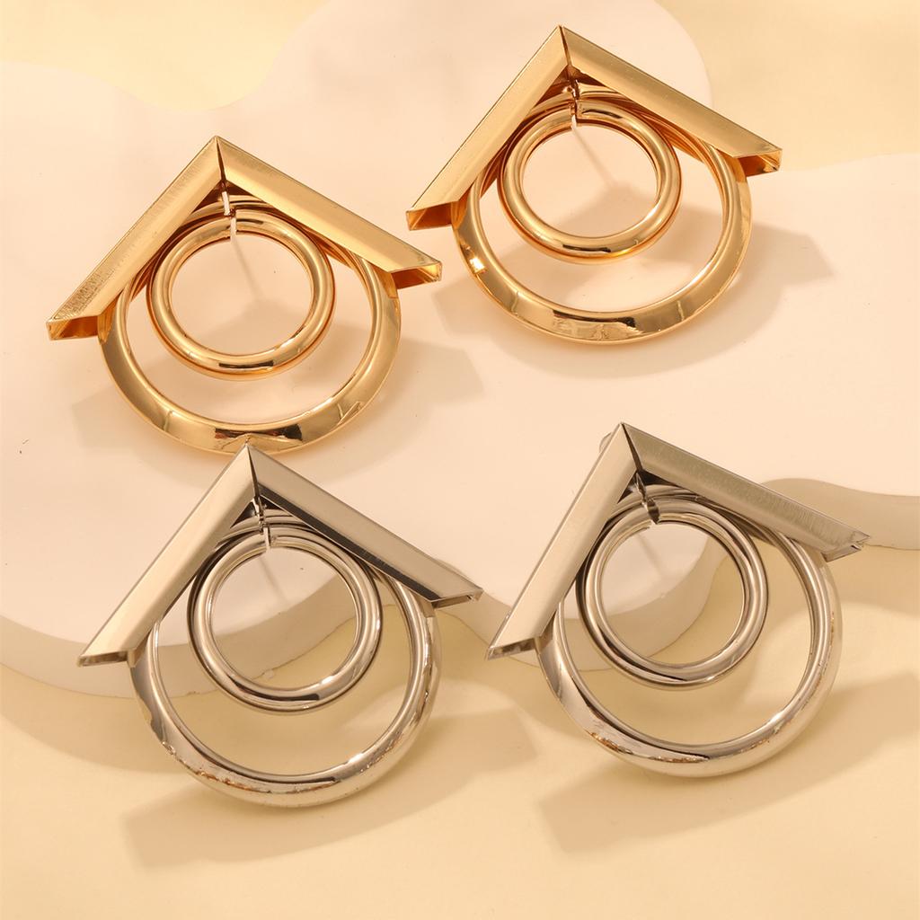 European and American exaggerated earrings, personality geometry, large circle metal trendy temperament, double-layer hollow tube earrings