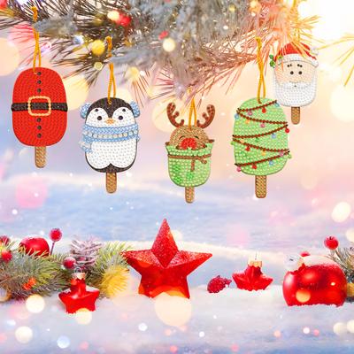 10pcs Christmas Theme 2D Flat DIY Special Shape Hanging Diamond Art Kits Diamond Art Pendant Christmas Tree Hanging Ornaments
