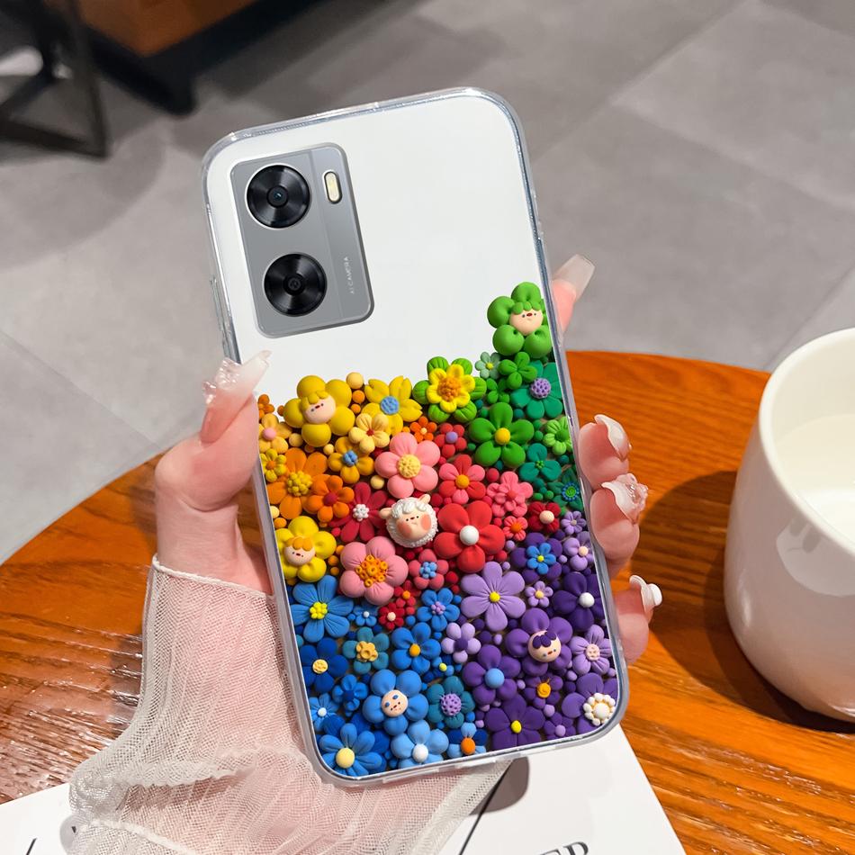 For Oppo A77 A77S Phone Case Colorful Flowers Patterns Back Cover For OppoA77 A77 S 2022 Soft TPU Transparent Silicone Bumper