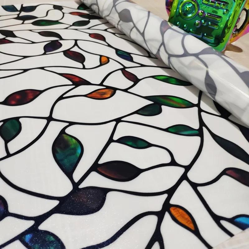 Colorful Leaf Pattern Glass Film Static Cling Vinyl Privacy Protection Sun-Blocking Reusable Removable Tint-Film For Home Office