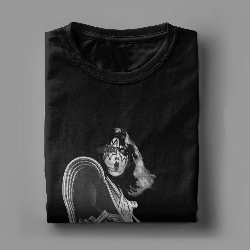 Men Women Ace Frehley Spaceman Kiss Band Shirt 100% Cotton Printed Tee Shirts Top Clothing