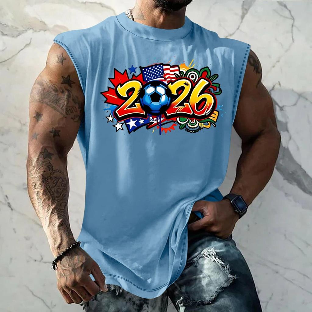 Men Sleeveless Muscle Shirt Loose Fit Tank Top Soccer Themed Graphic Print Casual Summer Sportswear Activewear Vest