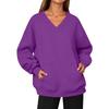 Damen Mode V-Ausschnitt Longline Pullover Sweatshirt mit Tasche für Herbst Winter