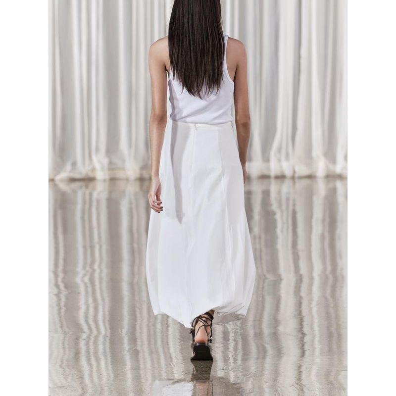 Spring New French Style Commute Style White Mid-Length Pleated Decoration High Waist Wide Swing Midi Dress 2679654