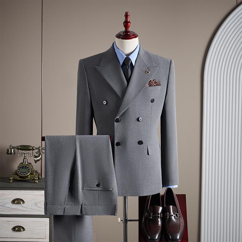Men's High-End Double-Breasted Wedding Suit - Slim Fit, Professional Formal Wear, Versatile Fashion