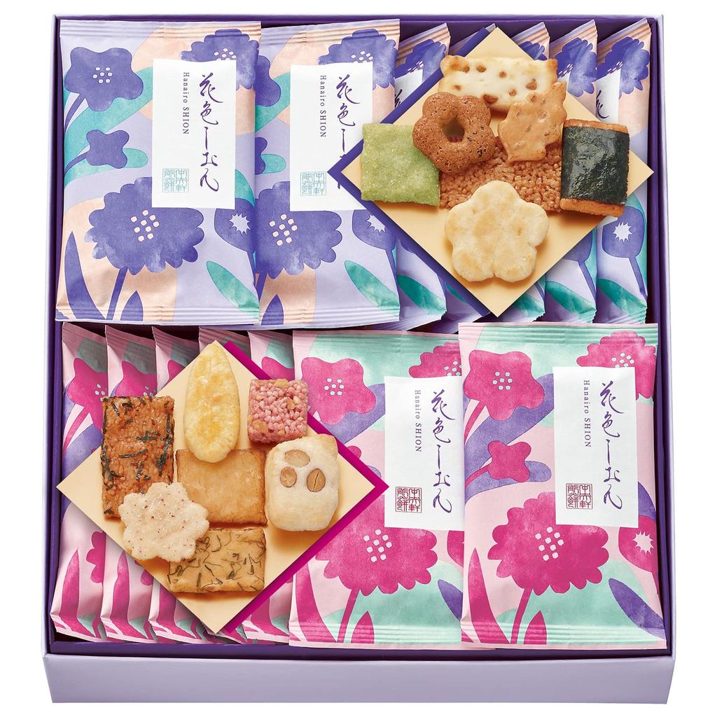 Chuoken Senbei Hanairo Shion Assorted Rice Crackers Rice Crackers Gift Gift Okaki Individually Wrapped Souvenir (16 Bags) Pre-wrapped