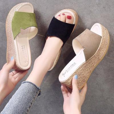 Plateausandalen Damen 2024 Neue Mode Keilschuhe Damen High Heels Dicke Sohle Pantoletten Sommer Lässig Damen Slipper zum Hineinschlüpfen