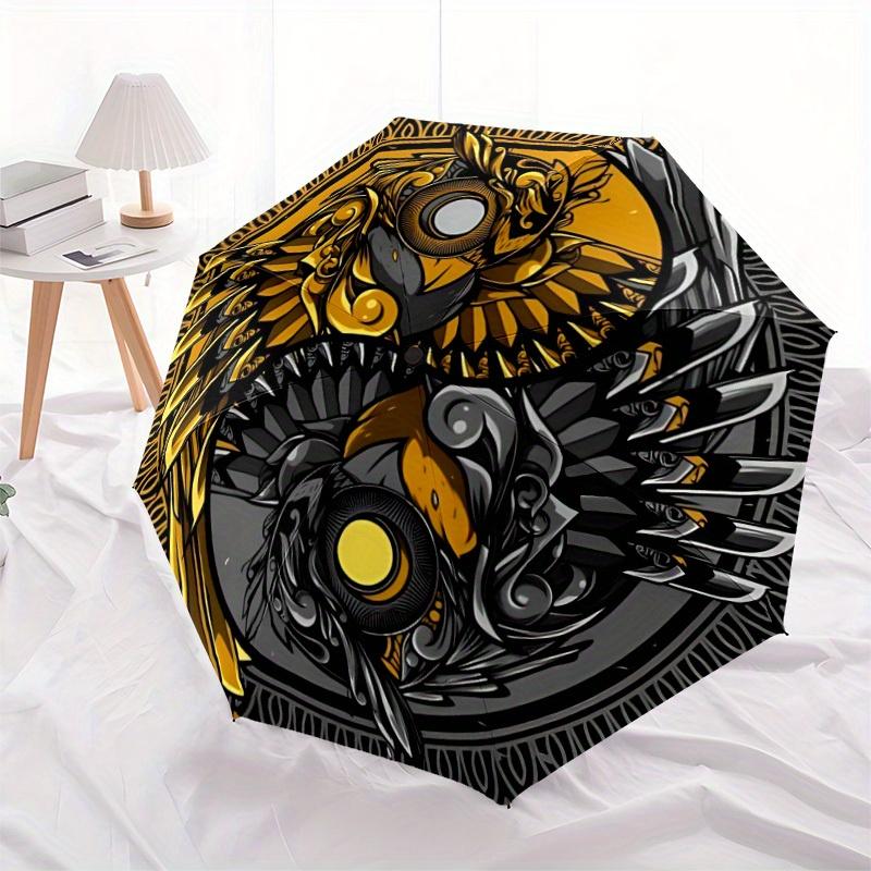 1pc Golden Owl Design Automatic Opening/closing Umbrella, Reinforced 8-Rib Construction, Compact Travel Umbrella Yy250808210