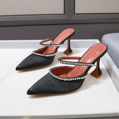 Neue spitze High Heels Slingback Sandalen mit Kristall-Strasssteinen Weinglasabsatz Satin Damenschuhe