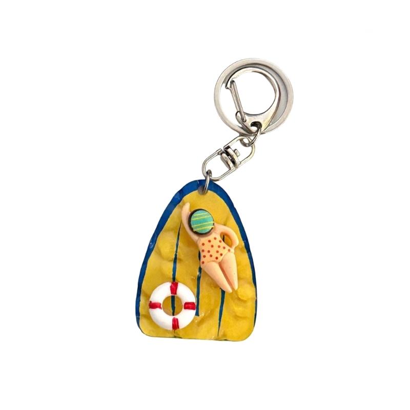 Acrylic Keychain Charm with Metal Swivel Keyring, Pool Theme Bag Charm for Keys, Backpacks, Zipper Pulls and Gifts