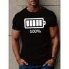 European Size Men's Fully Charged Battery Graphic T-Shirt - Casual Crew Neck Tee with Geometric Pattern, Regular Fit, Slight Stretch, Summer Top