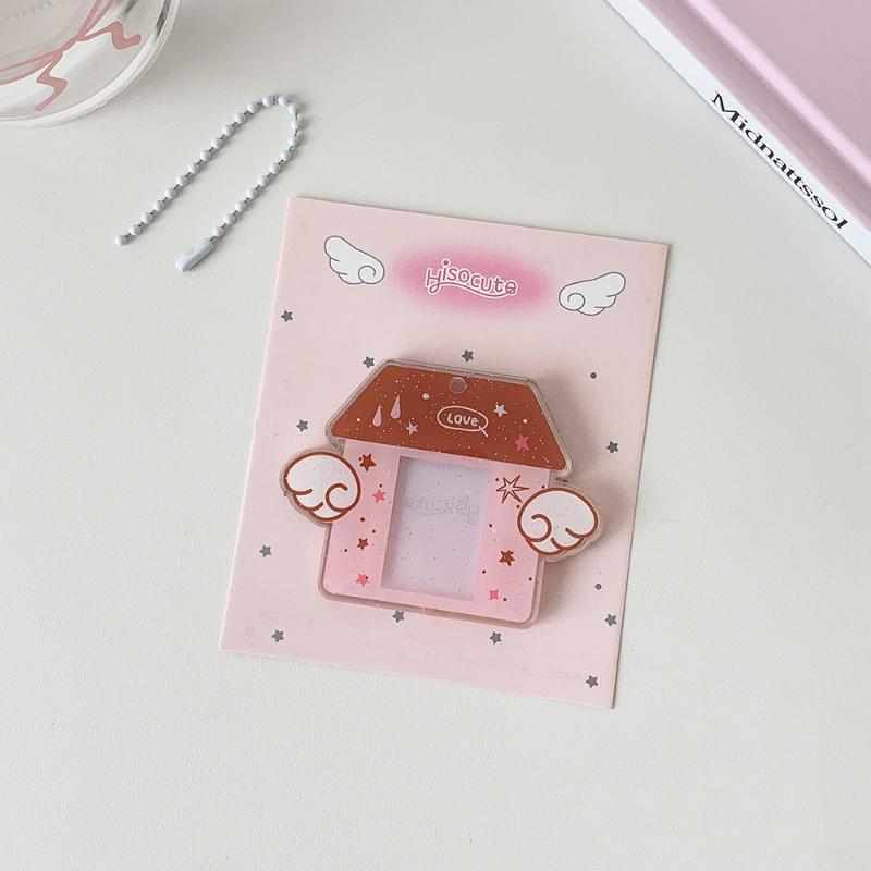 Korean Ins Style Y2K Wing House Hard Card Folder Brick Acrylic For 1Inch Id Photo Storage Display Pendant Keychain Ornaments
