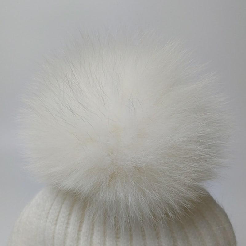 Maia Fox Fur Pom Pom Beanie Hat - Ivory