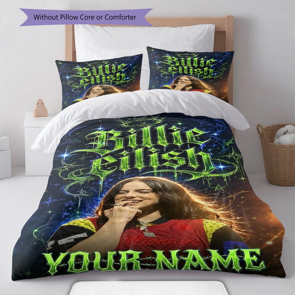 Biancheria da letto con motivo personalizzato nome Billie Eilish, Set piumone Copripiumone Federa Regalo di Compleanno per la Casa(1 * copripiumino + 2 * federa, senza nucleo)