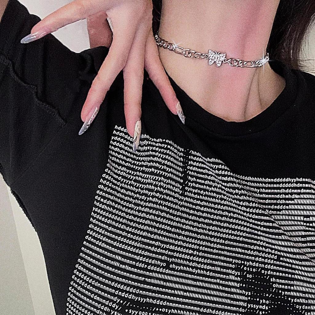 Trendy Rhinestone Butterfly Necklace: Japanese & Korean Fashion, Titanium Steel, Hip Hop Street Style