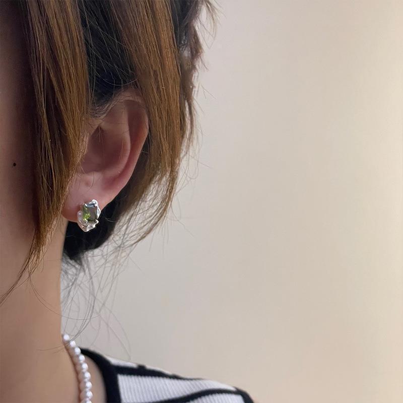 

Geometric Zircon Stud Earrings - Korean Fashion, 925 Silver Needle