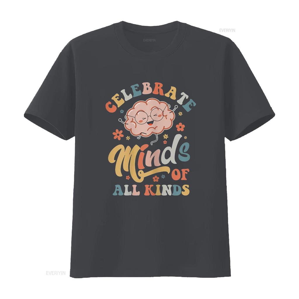 Womens T Shirt Celebrate Minds Of All Kinds Neurodiversity Autism Casual  Tops Black Medium vintage Washed Soft Comfortable