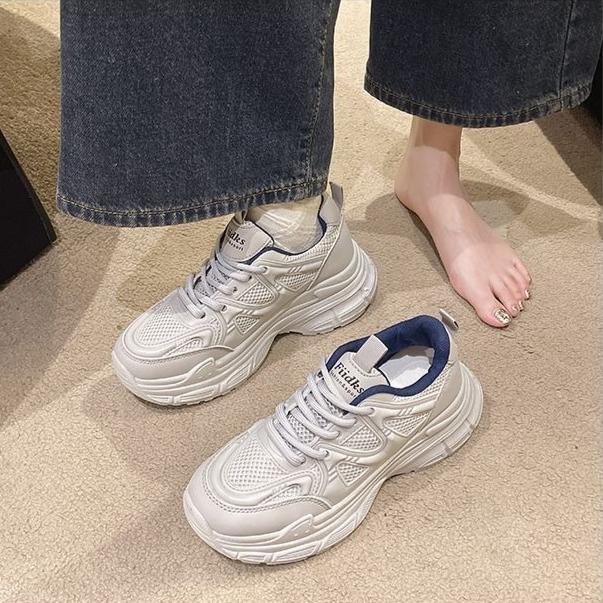 Женские белые кроссовки в стиле  dad shoes  на массивной подошве – Дышащие сетчатые кроссовки на толстой платформе для повседневной носки 35