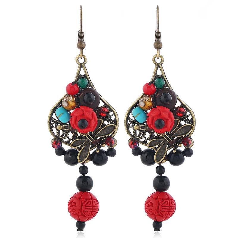 Handmade Classical Jade Fringed Earrings, Retro Female Long Style Temperament Agate Shell Antique Earrings, Earrings.