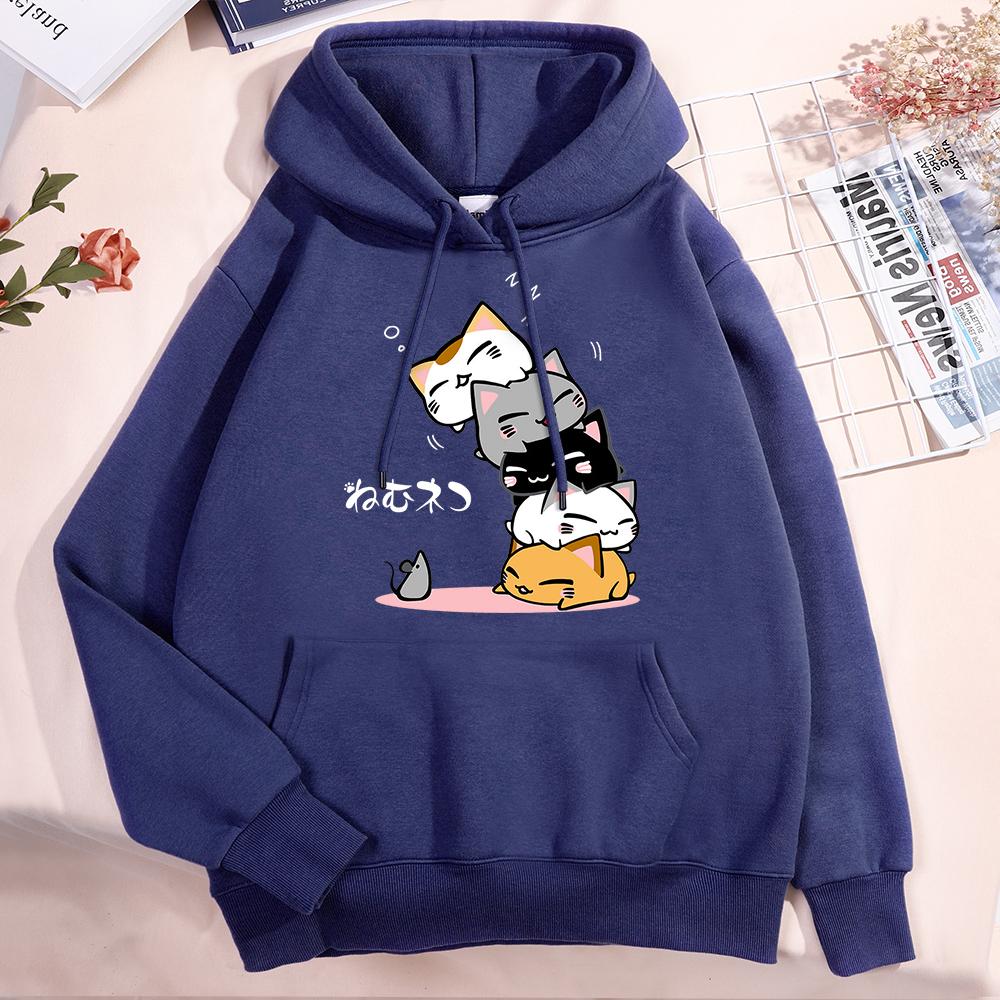 Cute Stacked Cats Sleeping Don'T See The Mouse Hoody Men Women Fashion Crewneck Clothing Cute Hoodies Loose Sweatshirt