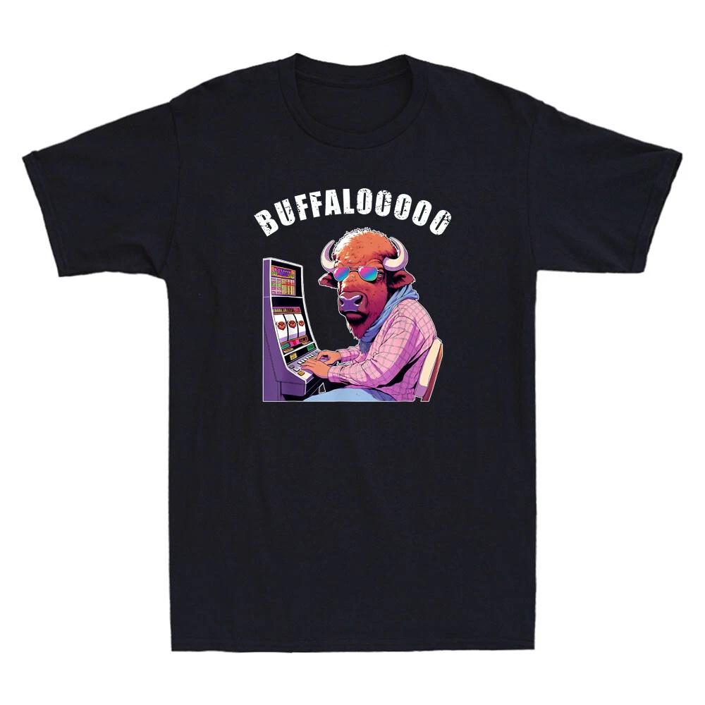 Buffalooooo Funny Cow Gambling Slot Machine Graphic Vintage Men s Cotton T-Shirt S