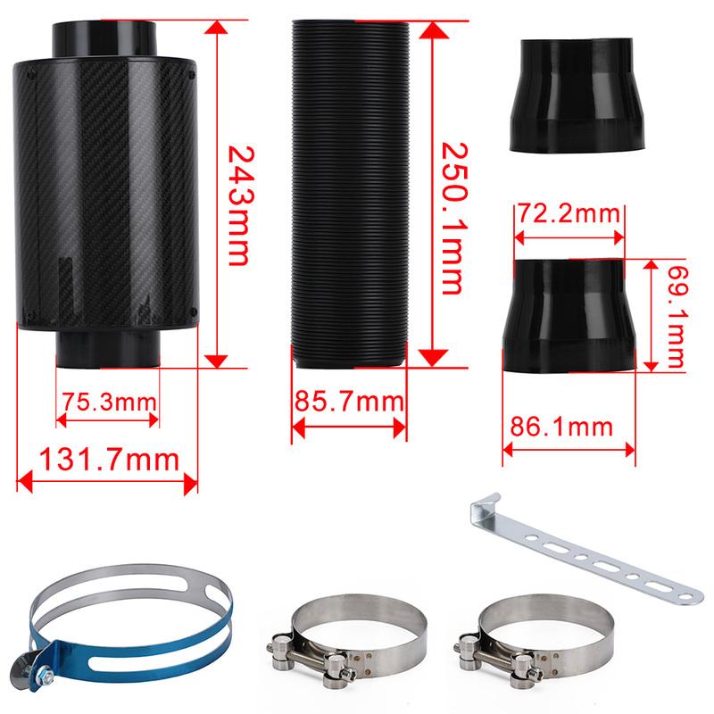 LZONE - Air Intake With Fan or Without Fan Universal Racing Carbon Fiber Cold Feed Induction Kit Air Intake Kit Air Filter Box