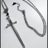 New Personality Gothic Silver Color Cross Sword Black Crystal Bead Pendant Necklace for Men Women Punk Jewelry Accessories Gifts