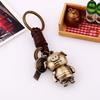 Vintage Faux Leather Circle Ring Cartoon Pig Bear Pendant Charm Car Key Chain