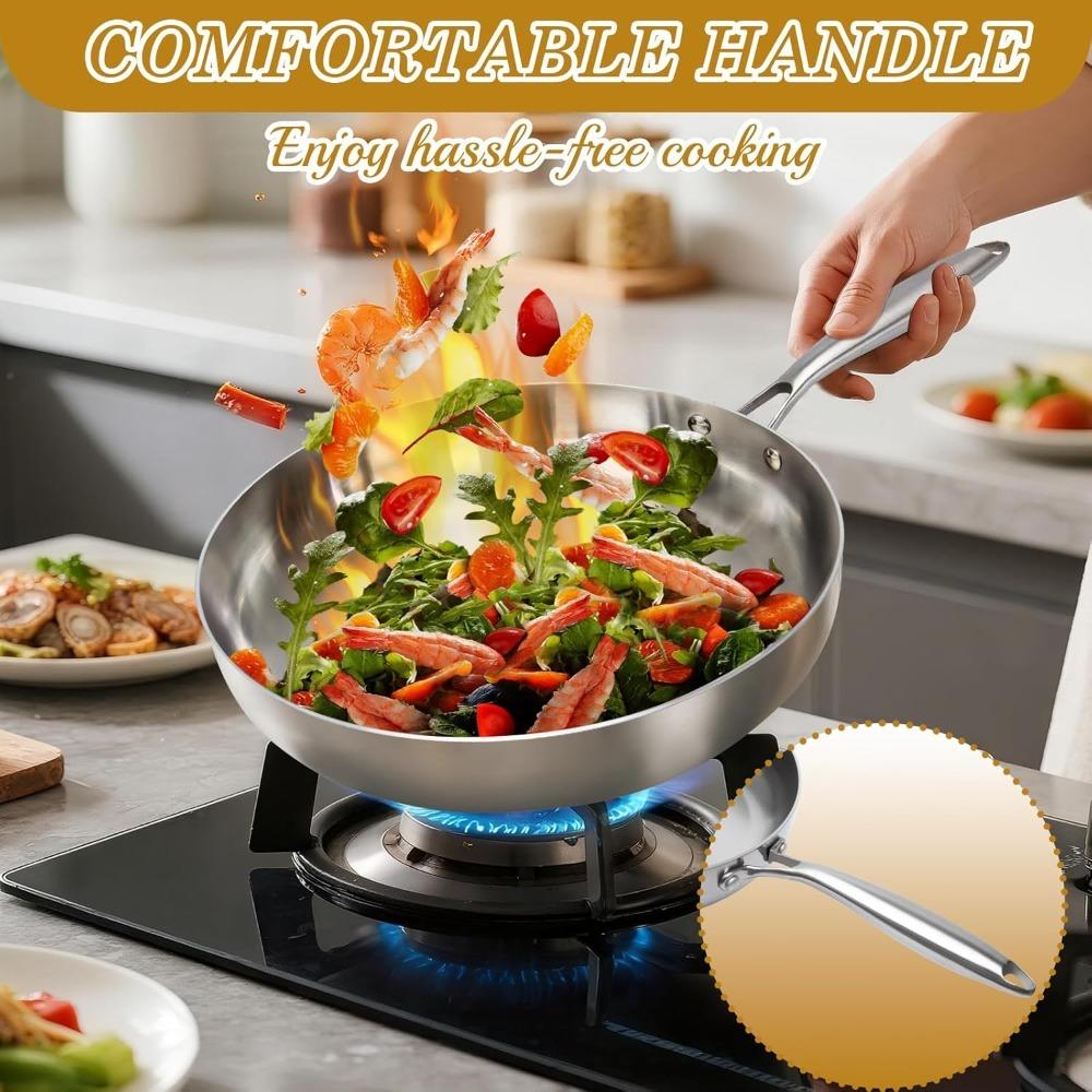Frying Pan Reusable Nonstick Stainless Steel Frying Pan Dishwasher Oven Safe Suitable for Home Restaurant Cooking Kitchen Tools