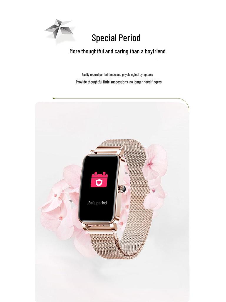 ZX19 Women's Smartwatch - Heart Rate, Blood Pressure, Menstrual Cycle Alerts, Changeable Dial, Touch Screen.