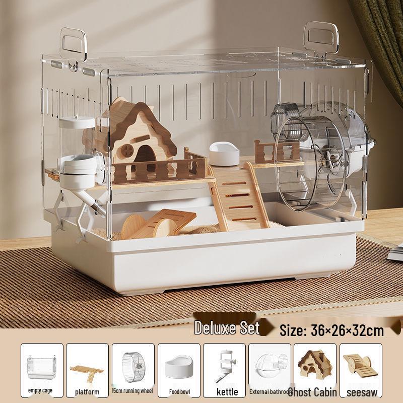 Jaula de Acrílico de Lujo para Hámster: Villa Grande, Transparente, Anti-Mordeduras para Hámsteres Dorados