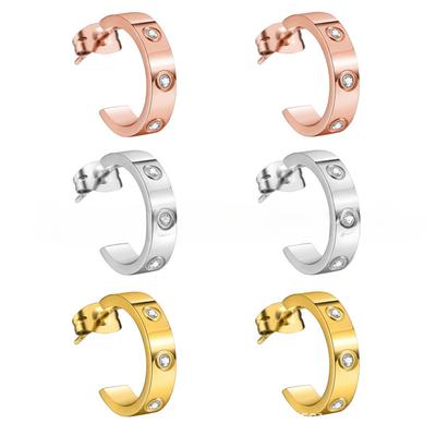 C-shaped Earrings Screws Fashion Earrings with Drill Open Earrings