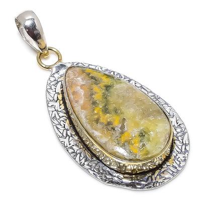 Natürlicher Hummel-Jaspis-Stein, 925er Sterling-Silber, zweifarbiger Anhänger, 6,5 cm, l2R56