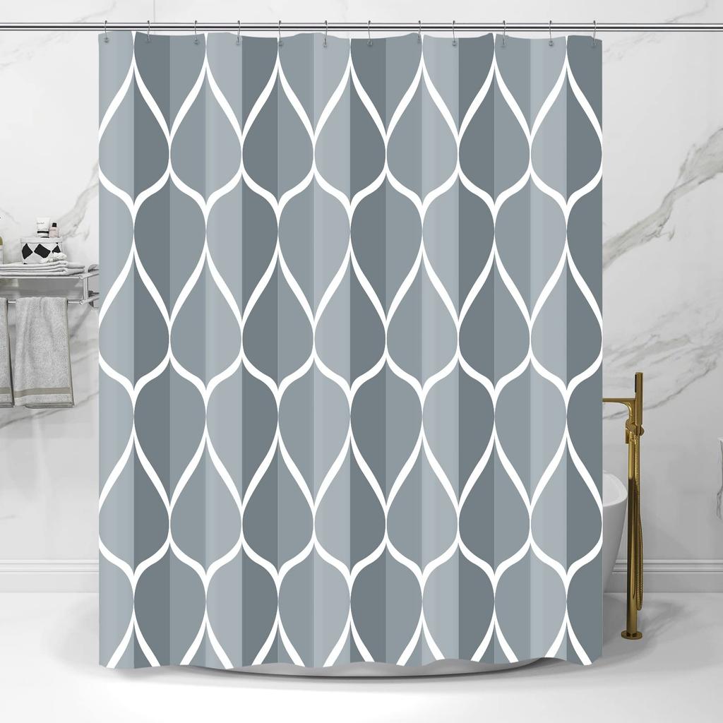 Aegean Blue Geometric Shower Curtain,Waterproof Polyester,Quick-Drying,Fabric Shower Curtains Set For Bathroom,Durable Washable